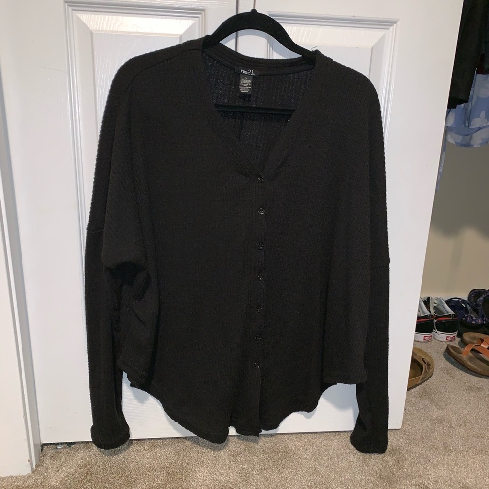 Rue 21 Long Black Button-up Shirt